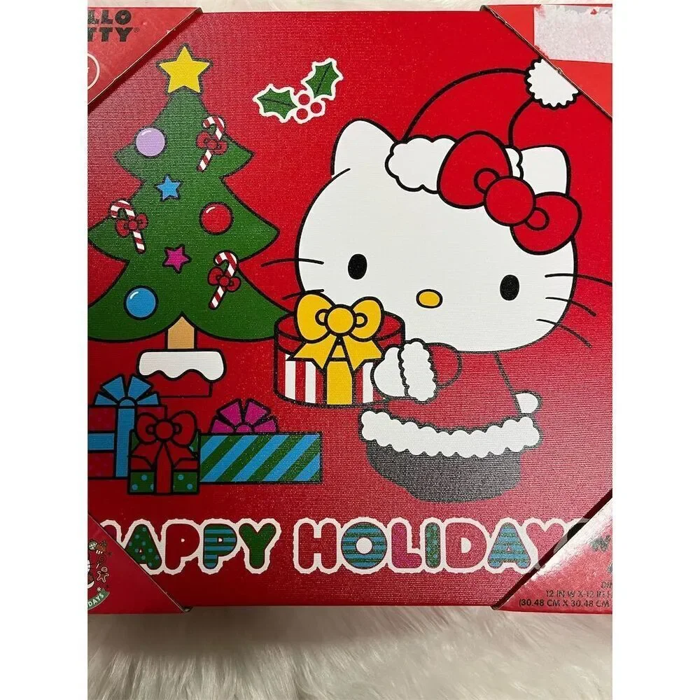 🆕Hello Kitty Christmas Light Up Wall Art Happy Holidays Decor Battery Operated